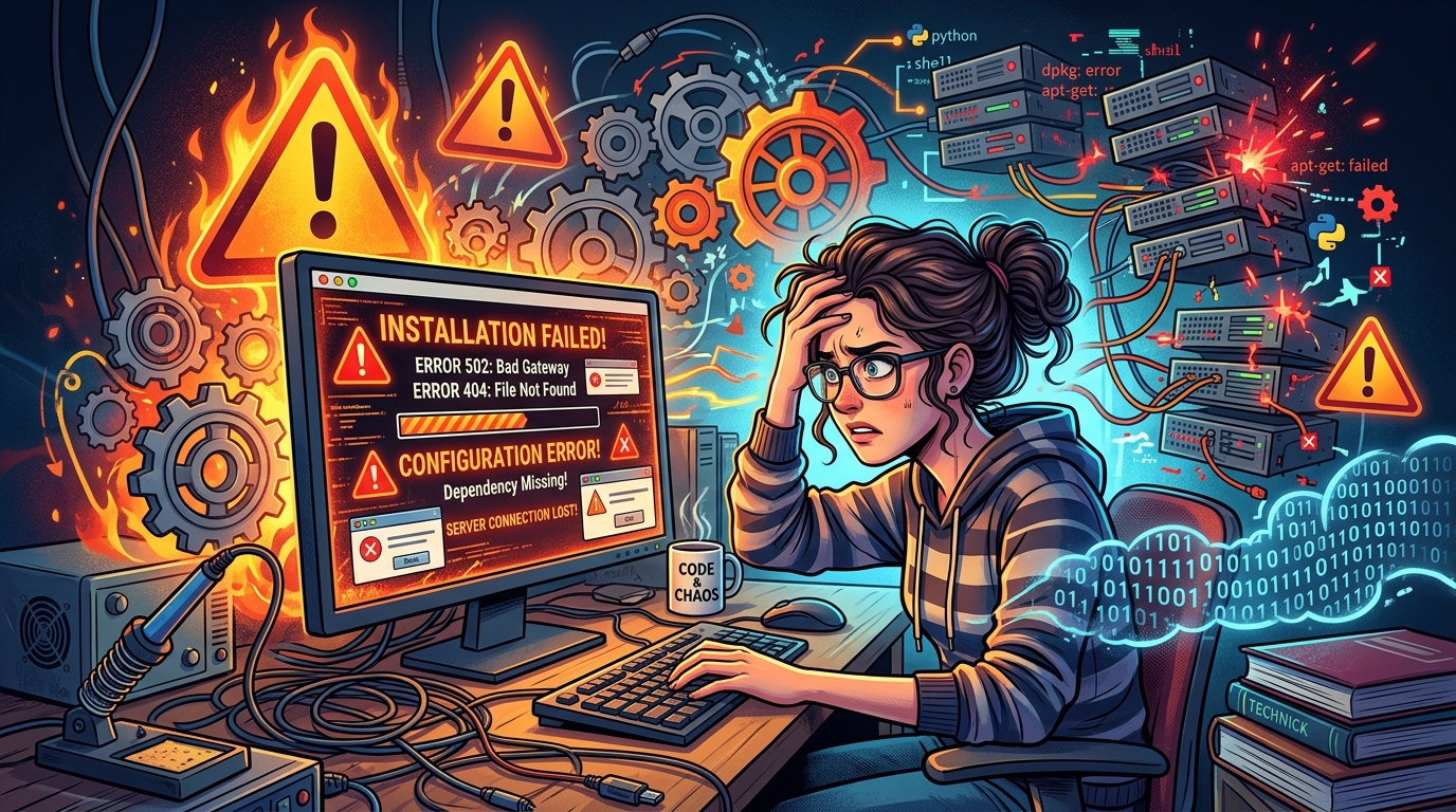 A server administrator troubleshooting a linux command line interface error screen