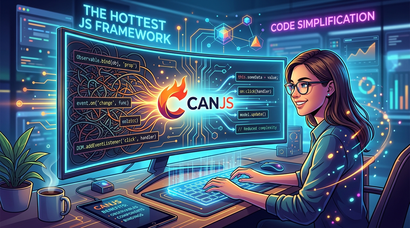 Two software engineers discussing CanJS framework architecture and features in Silicon Valley