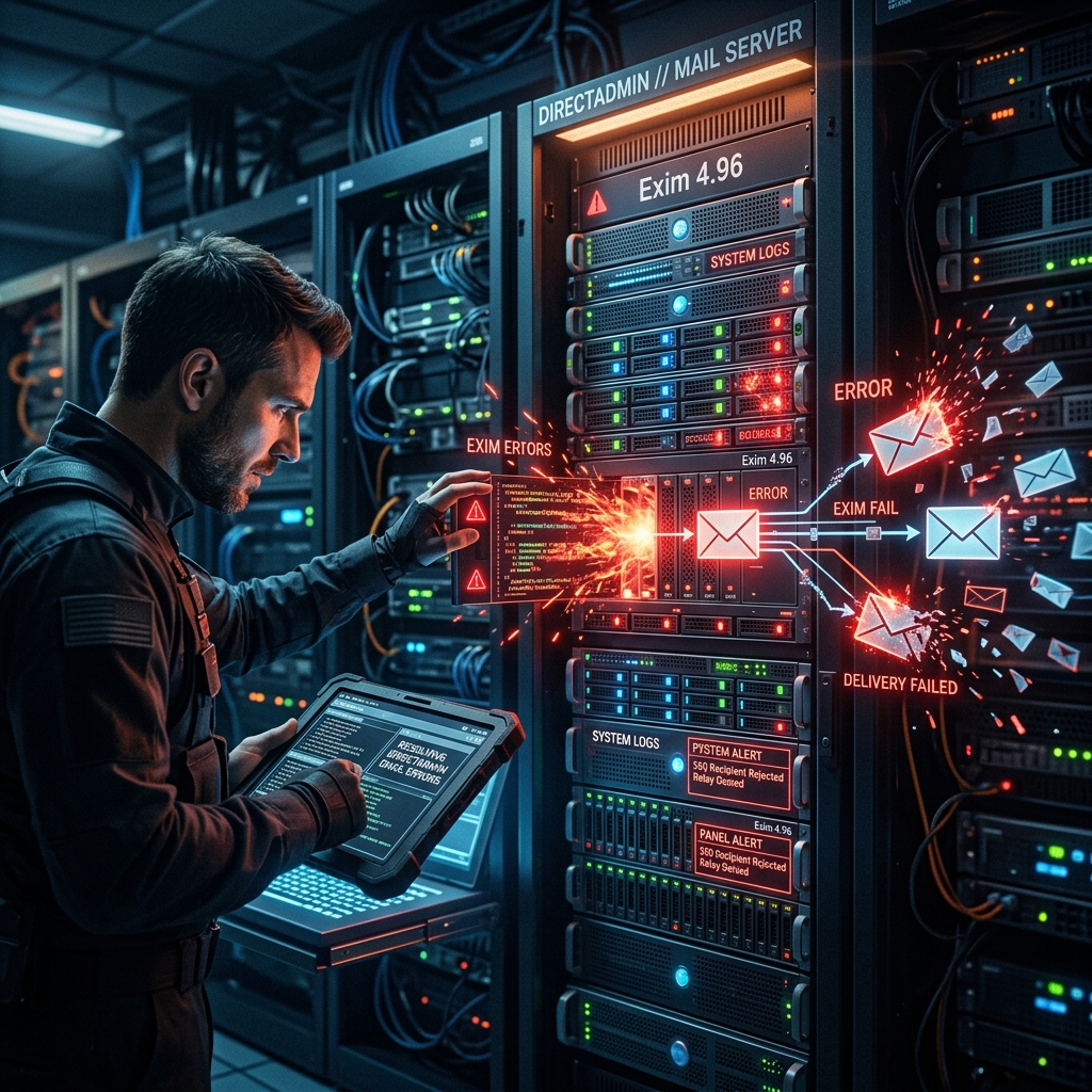 DirectAdmin Mail Queue showing Exim system filter error for outgoing emails