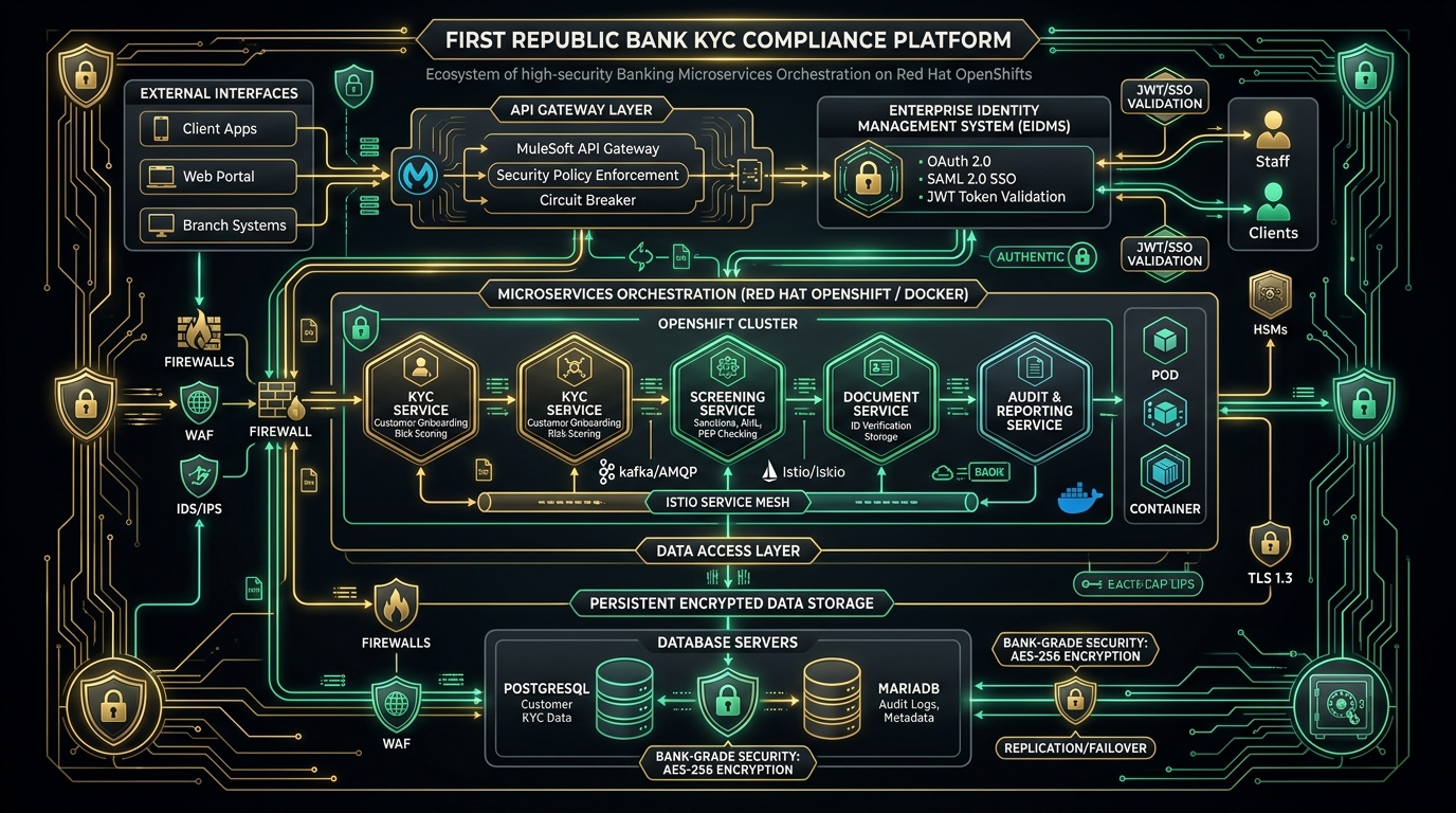 First Republic Bank KYC Compliance Platform High-Security Microservices Architecture Diagram