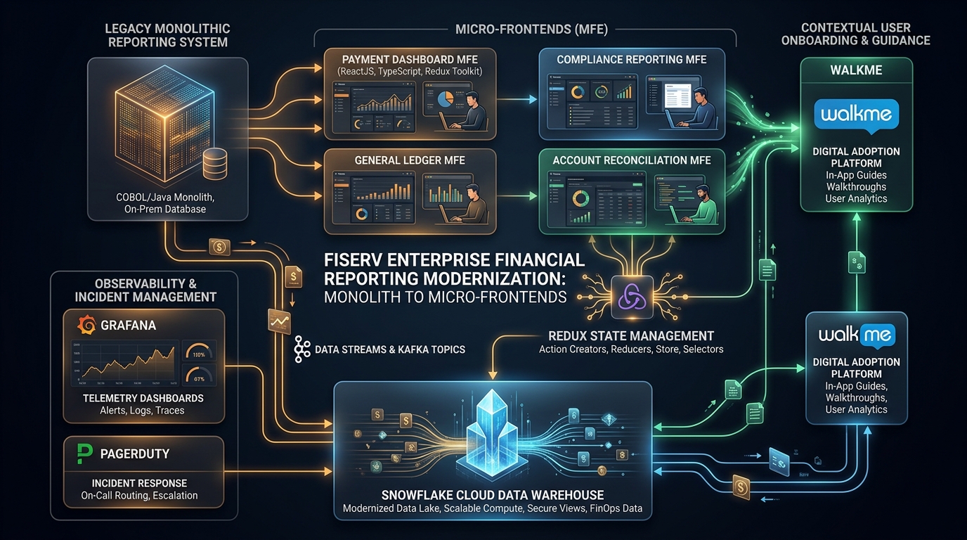 Fiserv Enterprise Financial Reporting Modernization: Monolith to Micro-Frontends Architecture Diagram