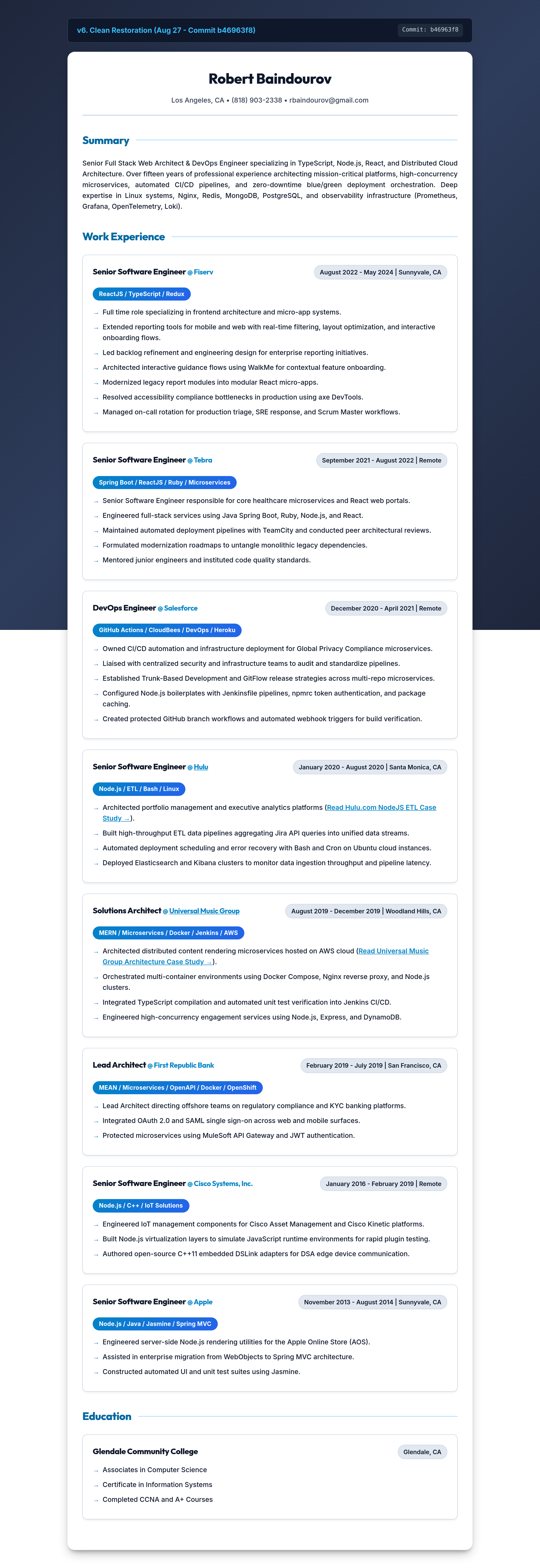 Version 6 Clean Restoration Resume