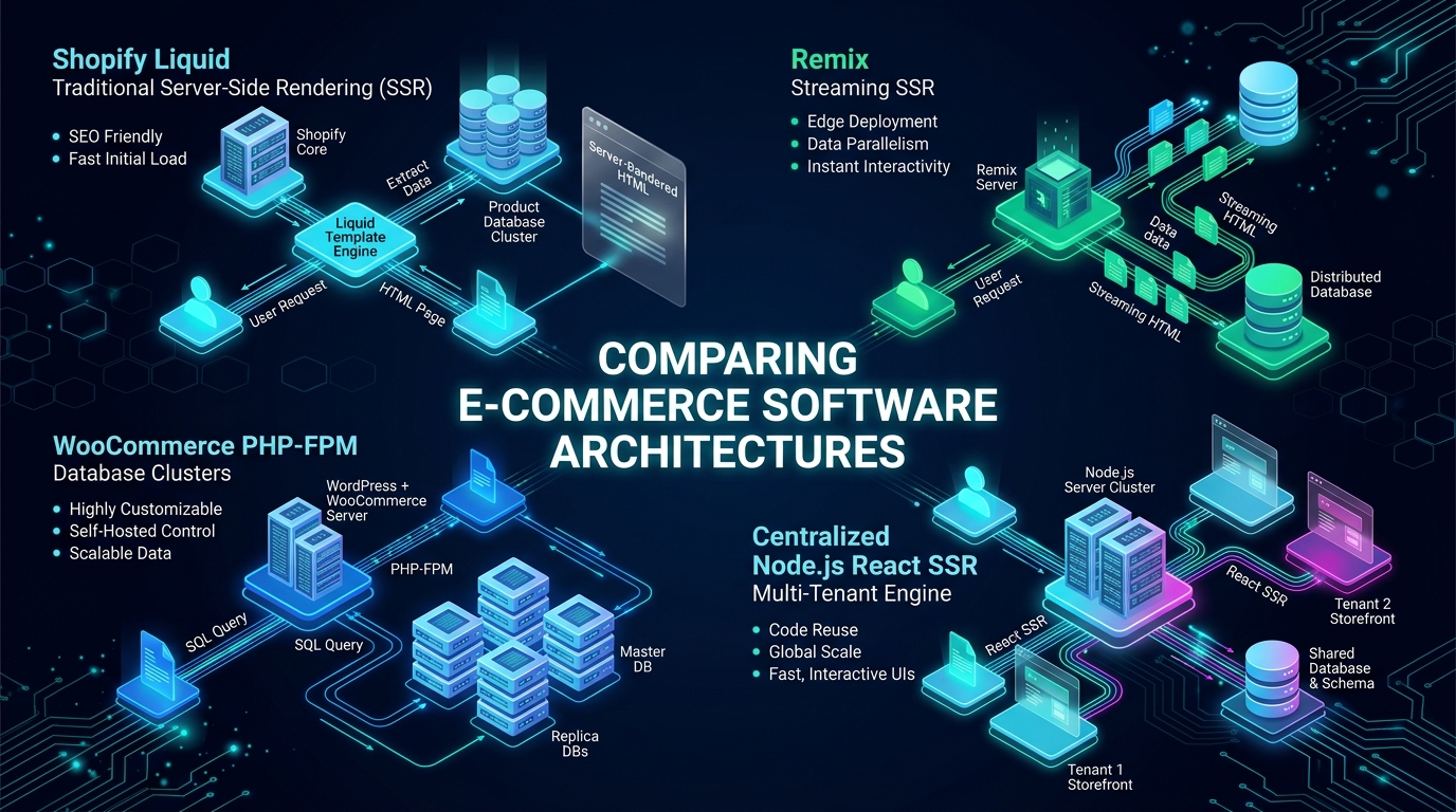 Comparing E-Commerce Software Architectures: Shopify, WooCommerce, and multiDomainCMS