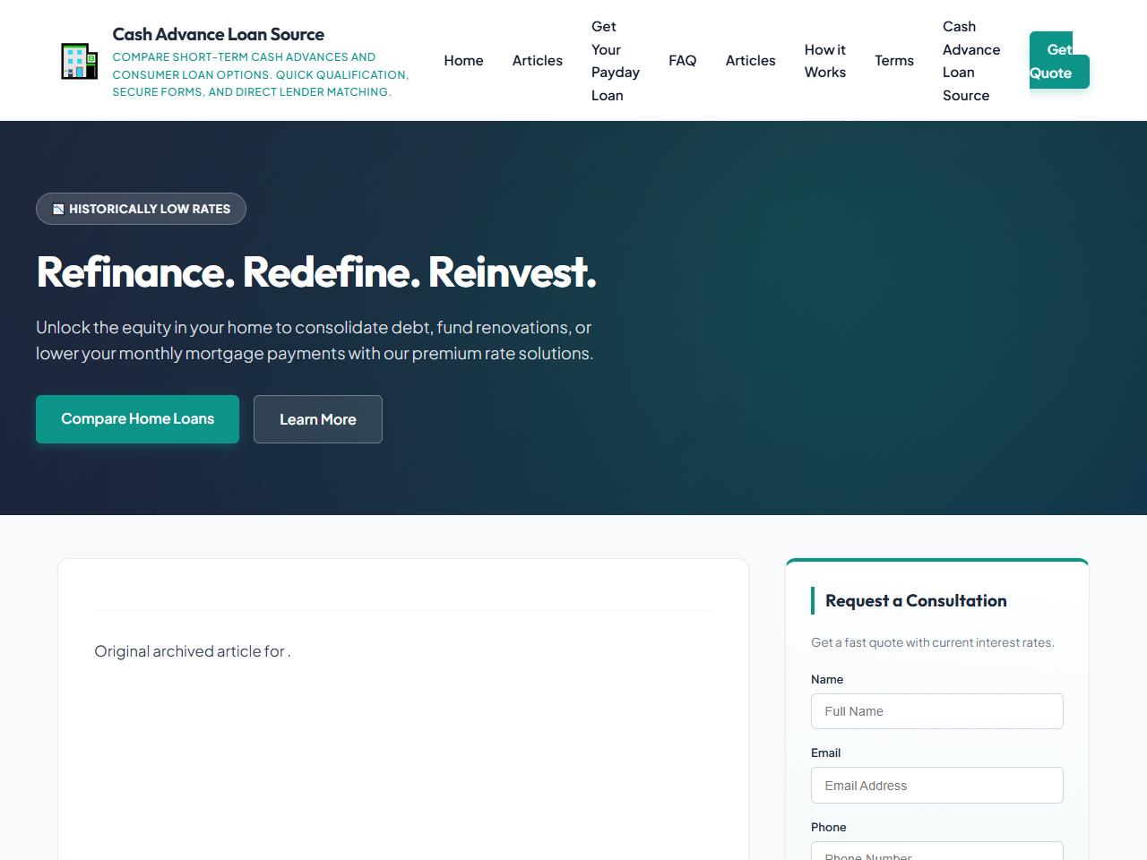 Cash Advance Loan Source Website Design