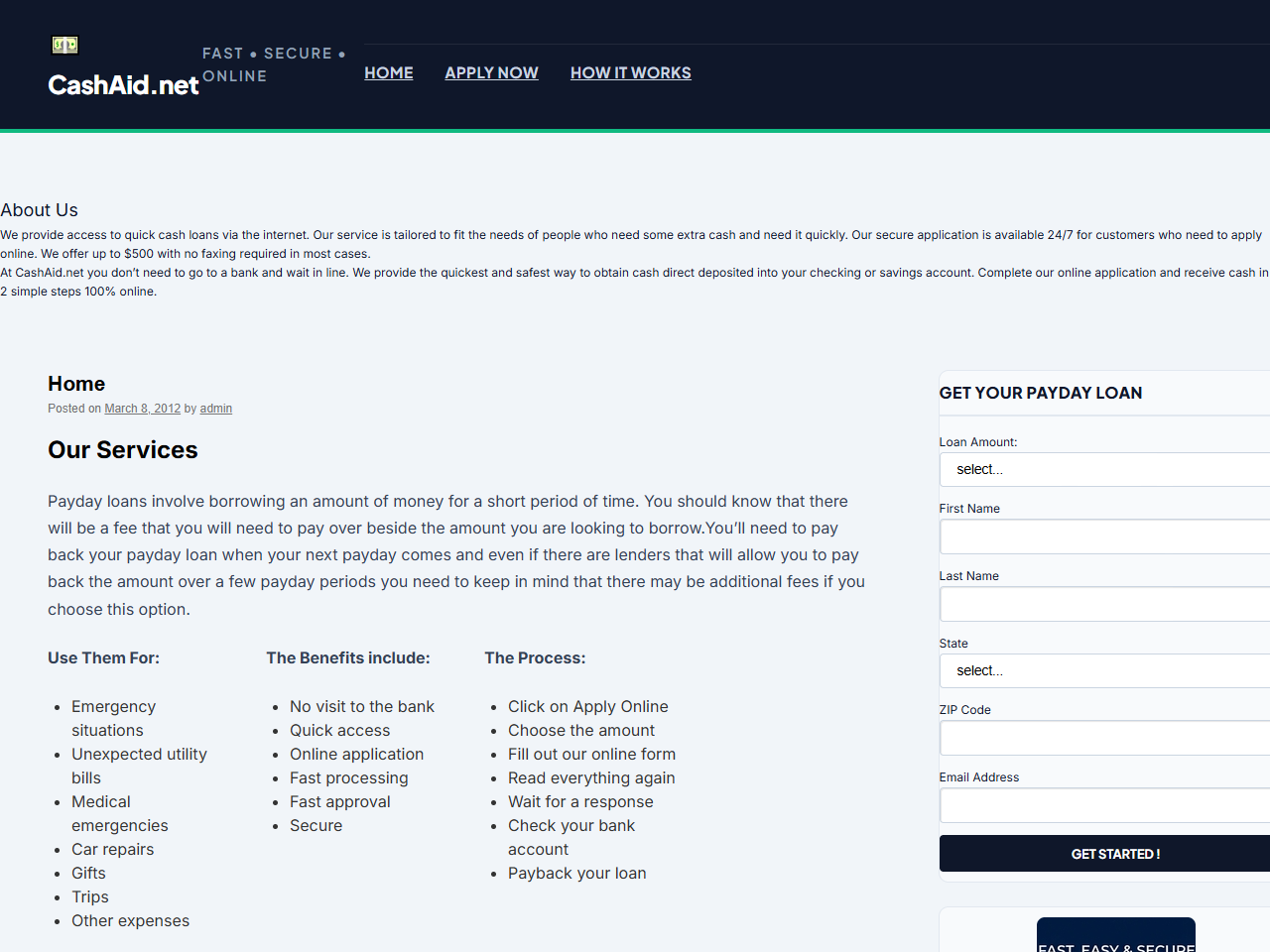 Cash Aid Website Design