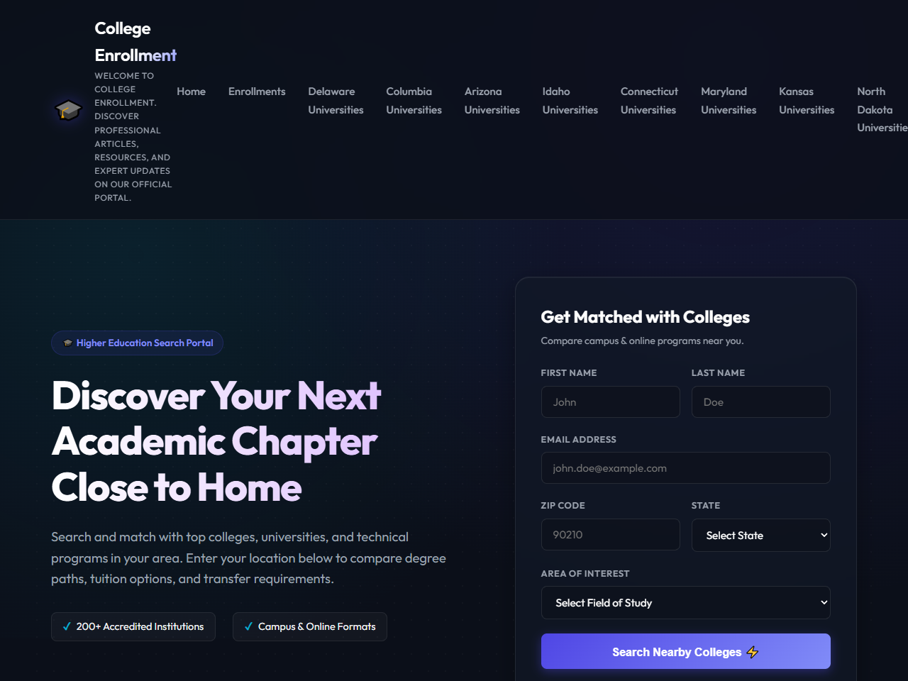 College Enrollment Website Design