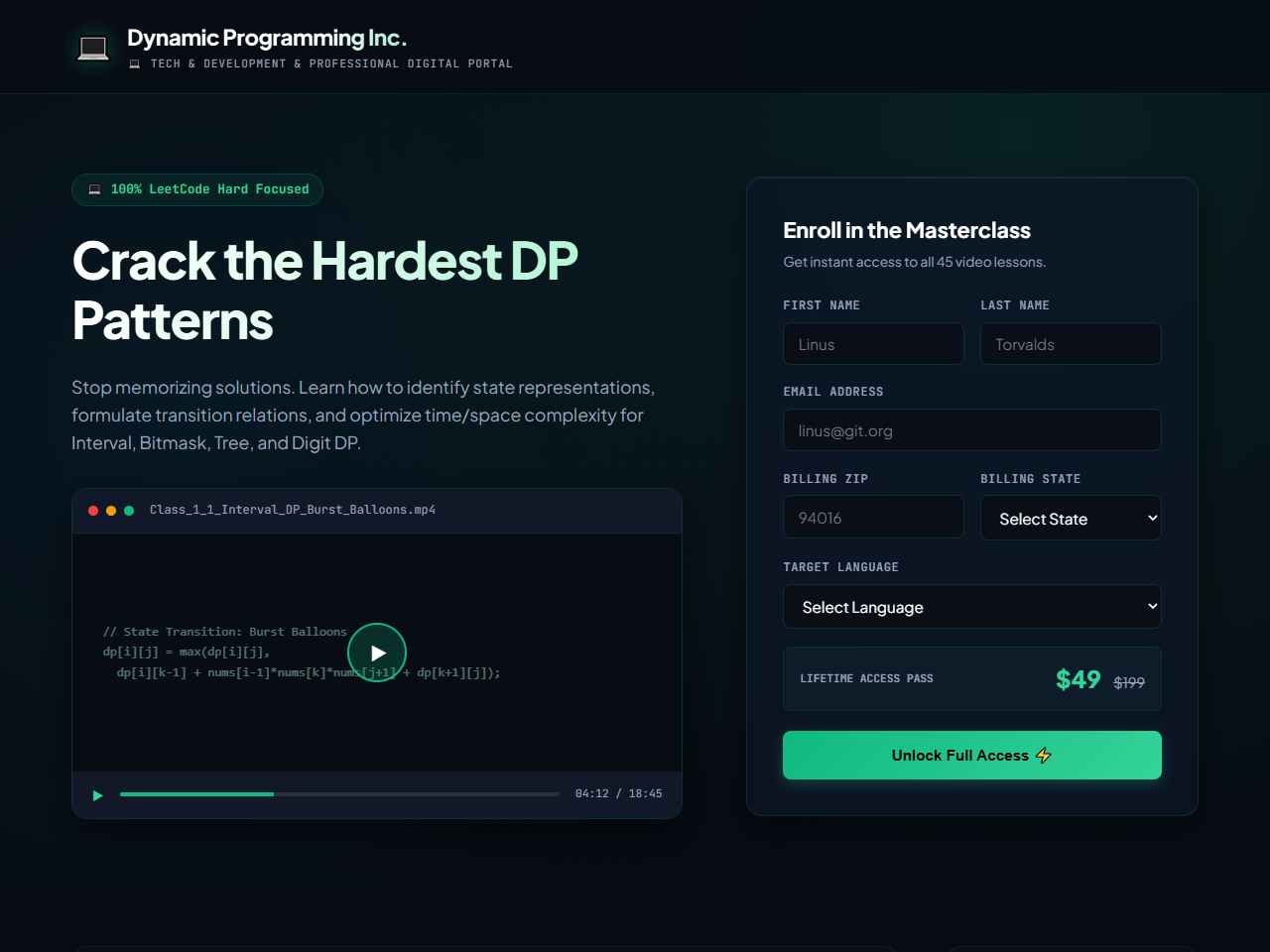 Dynamic Programming Inc. Website Design