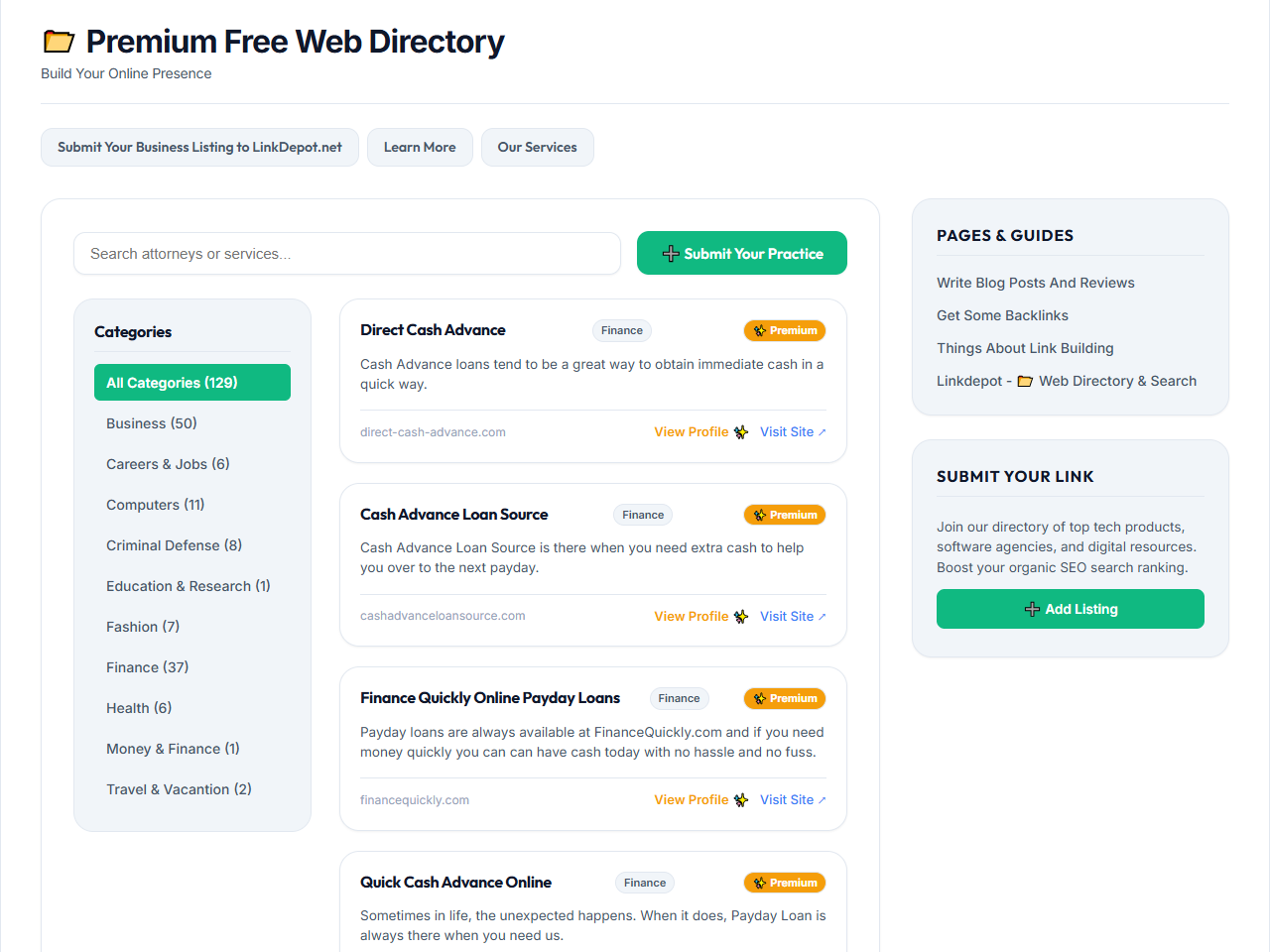 Premium Free Web Directory Website Design