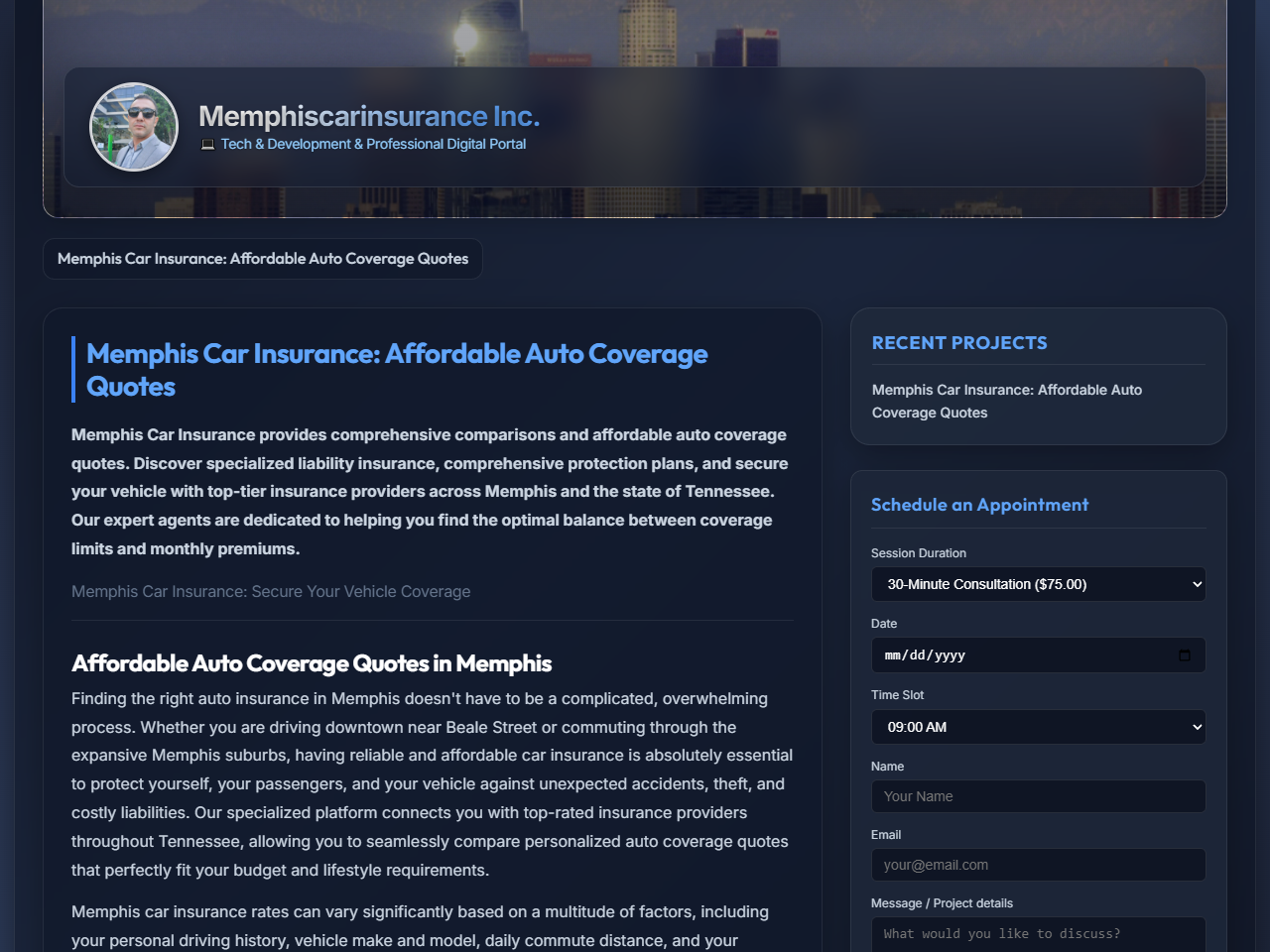 Memphiscarinsurance Inc. Website Design