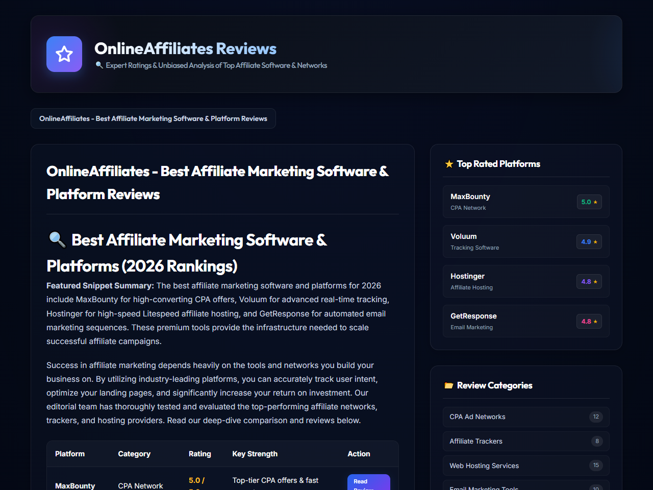OnlineAffiliates Reviews Website Design