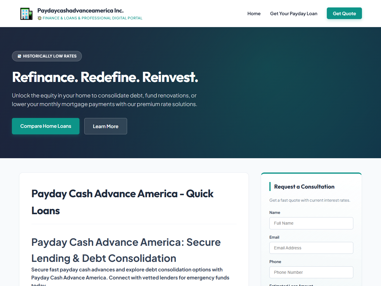 Paydaycashadvanceamerica Inc. Website Design