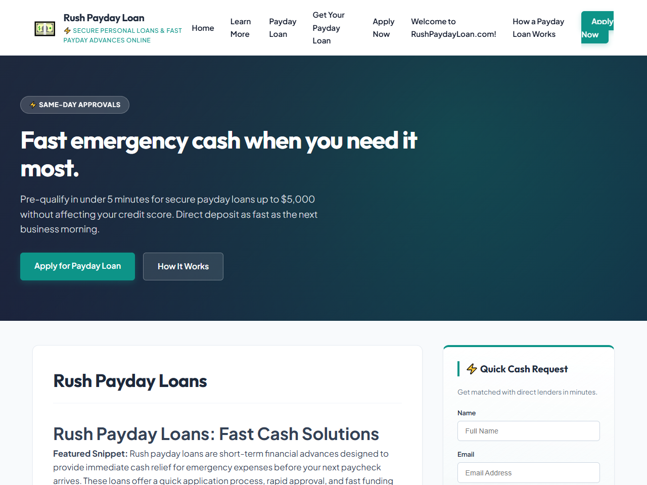Rush Payday Loan Website Design