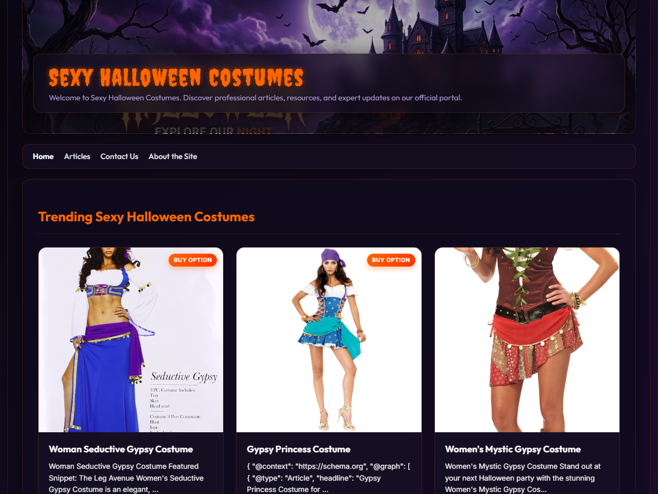 Sexy Halloween Costumes Website Design