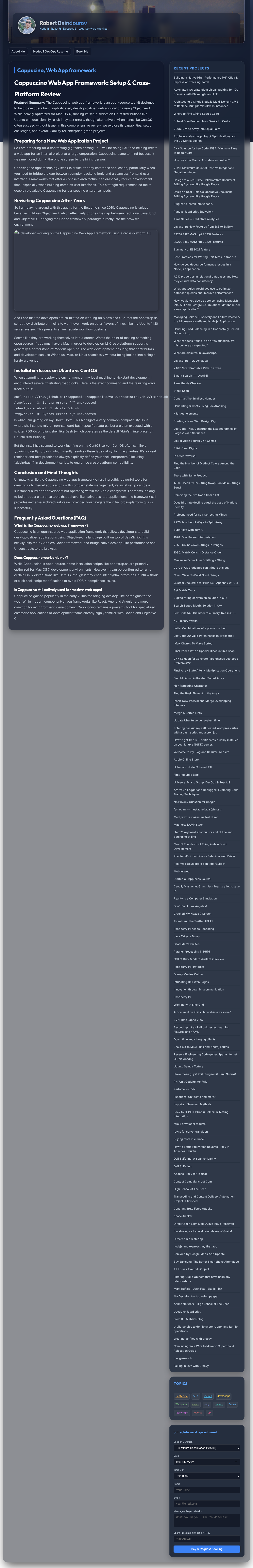 A developer working on the Cappuccino Web App Framework using a cross-platform IDE