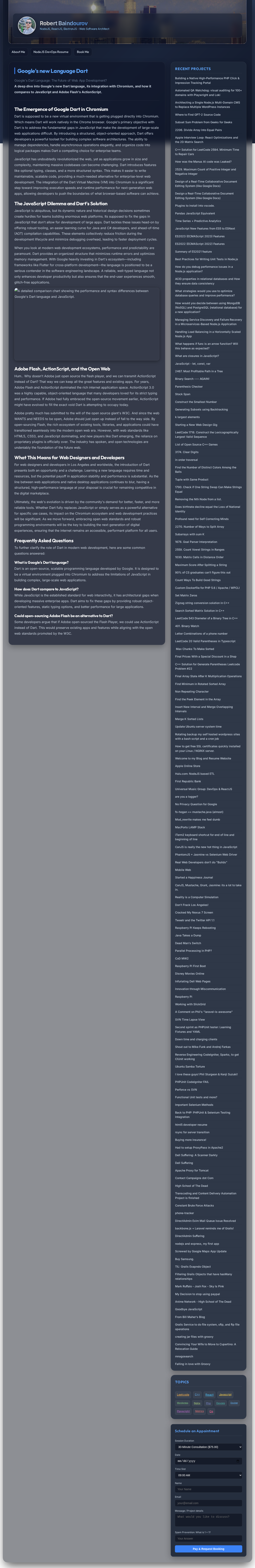 A detailed comparison chart showing the performance and syntax differences between Google's Dart language and JavaScript.