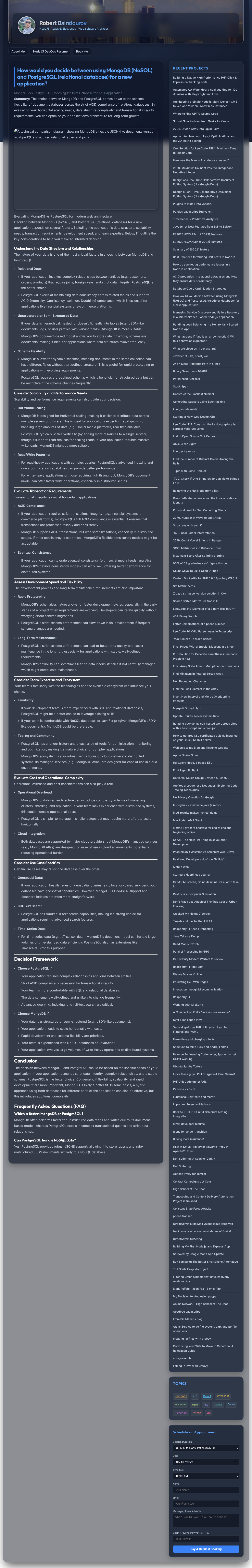 A technical comparison diagram showing MongoDB's flexible JSON-like documents versus PostgreSQL's structured relational tables and joins